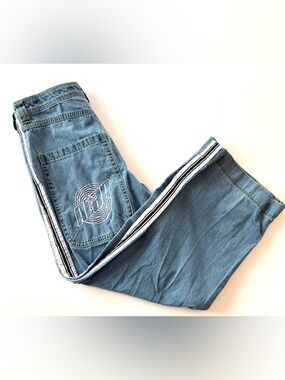 A.LAB Stripe Rave Blue Jeans Y2K Style Extra Wide Leg 26" Mega Side Stripe 34w